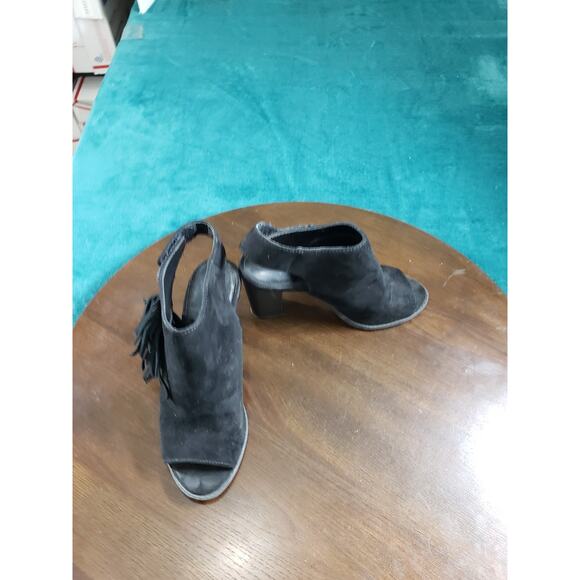 Express Heels Size 6 Womens Black Slingback Block Fabric Tassle Peep Toe Shoes - Picture 2 of 13